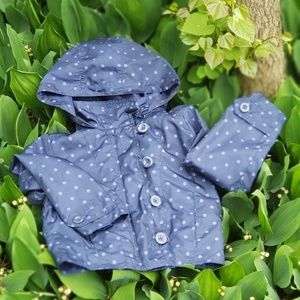 GapKids navy blue and purple polka dot raincoat